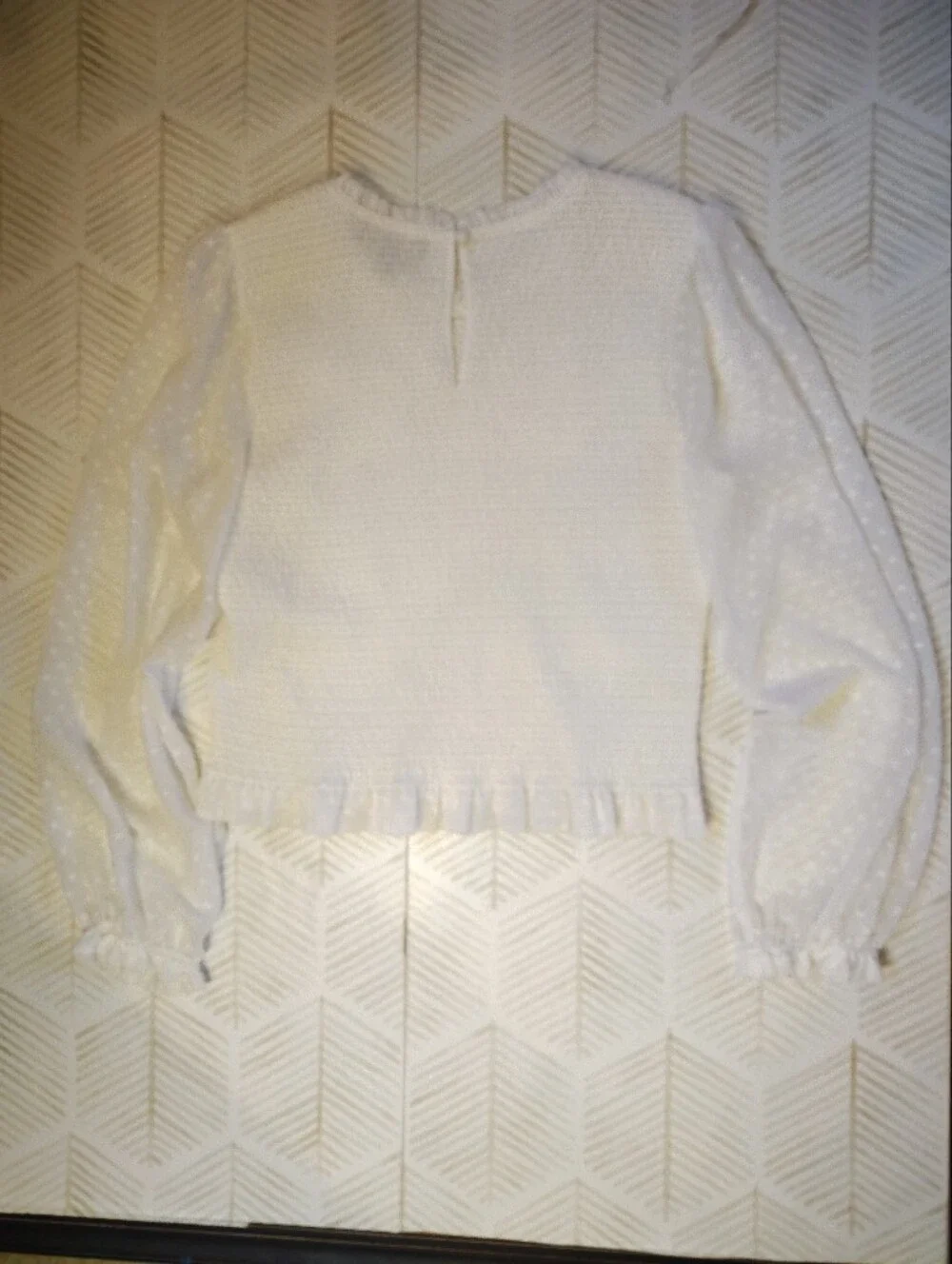 Laundry Women's White Smocked Swiss Dot Long Sleeve Top Large Cottage Core Boho